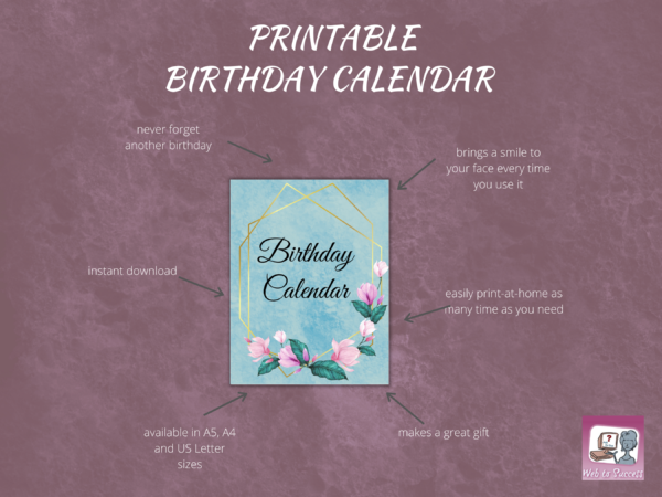 Perpetual Printable Birthday Calendar - Flower vibes - Image 2