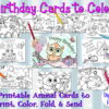 Birthday Printable Cards - 10 Coloring Animal Cards for Kids to Color - Cute Happy Birthday Cards - DIY Color Your Own Unique Cards