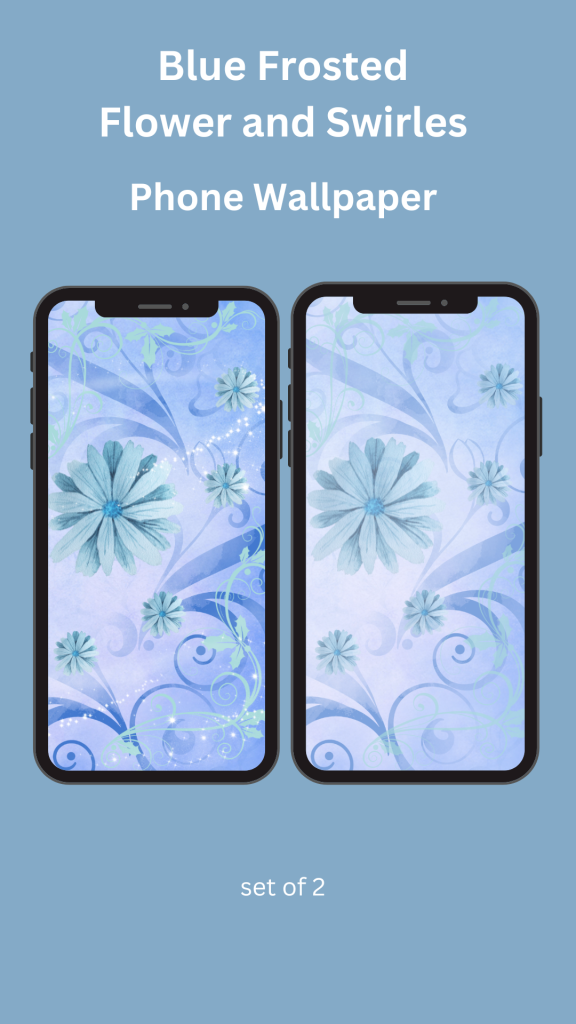 Blue Frosted Flowers and Swirls Phone Wallpaper