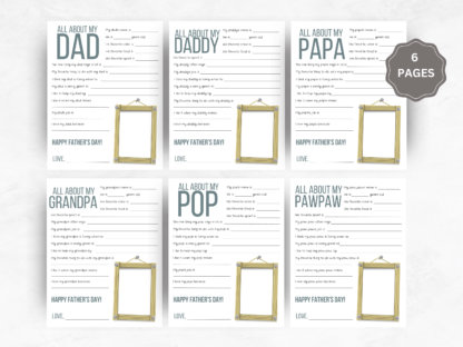 Father's Day Questionnaire Bundle, Father's Day Printable Gift, All About Dad, Daddy, Papa, Pop, Grandpa, and Paw paw - Image 4