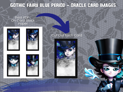 Gothic Fantasy Blue Oracle Card Template, Affirmations, Oracle, Lunchbox Notes Card Template, 12 Cards, PDF, PNG - Image 5