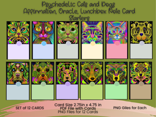Psychedelic Cat and Dog Card Templates