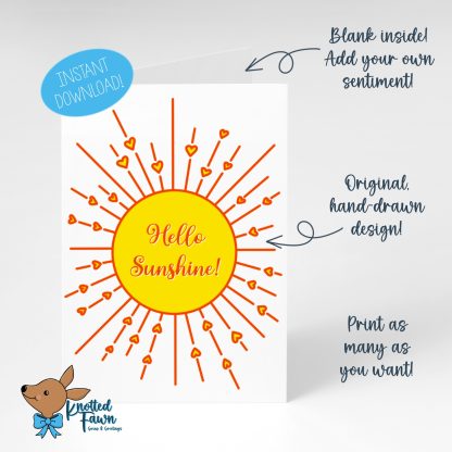 Hello Sunshine 5x7 Printable Greeting Card, Instant Download - Image 2