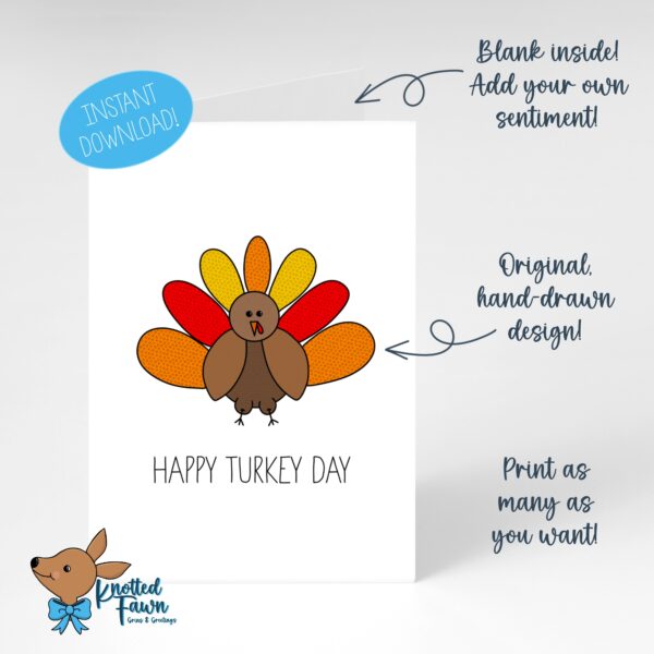 Happy Turkey Day 5x7 Printable Greeting Card, Instant Download - Image 2
