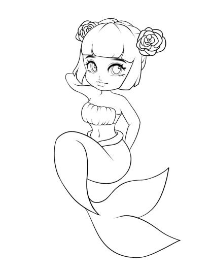 Chibi Mermaids Coloring Pages - Image 3