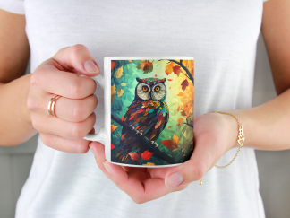 Welcome to our stunning forest collection of coffee mugs! This 11oz coffee mug features a colorful owl perched on a tree branch in a peaceful forest setting, making it the perfect addition to any nature lover's collection. Our mugs are made with high-quality ceramic materials that are both durable and dishwasher safe, ensuring that your owl mug will last for years to come. The vivid colors of the design are sure to stand out, making it a great conversation starter with friends and family over a hot cup of coffee or tea. This owl mug is just one of the many designs we offer in our forest collection, which includes a variety of beautiful creatures and landscapes found in the great outdoors. Whether you're an avid hiker, birdwatcher, or simply appreciate the natural beauty of the world around us, our collection has something for everyone. Our mugs make the perfect gift for any occasion, from birthdays to holidays, and are suitable for nature lovers of all ages. And with our fast and reliable shipping, you can enjoy your new owl mug in no time! So why wait? Add this beautiful owl mug to your collection today and enjoy the serenity of the forest every time you take a sip. And don't forget to check out our other forest-themed products to complete your collection! Warm-up with a nice cuppa out of this customized ceramic coffee mug. Personalize it with cool designs, photos or logos to make that "aaahhh!" moment even better. It’s BPA and Lead-free, microwave & dishwasher-safe, and made of white, durable ceramic in 11-ounce size. Thanks to the advanced printing tech, your designs come to life with incredibly vivid colors – the perfect gift for coffee, tea, and chocolate lovers. .: White ceramic .: 11 oz (0.33 l) .: Rounded corners .: C-handle .: Lead and BPA-free