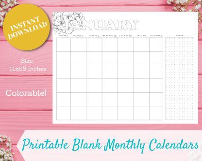 undated floral coloring calendar