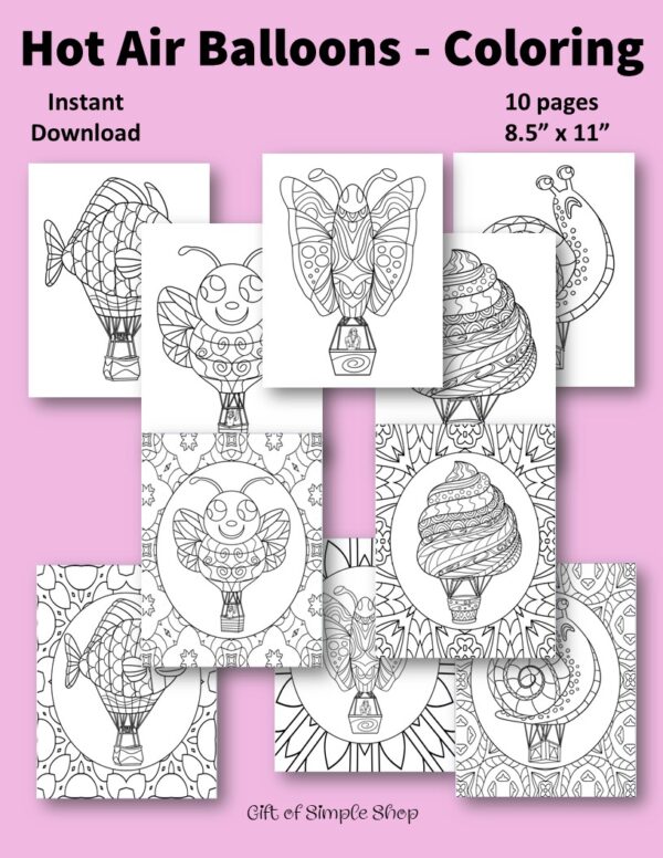 Coloring Pages - Hot Air Balloons - Adults and Teens - Image 3