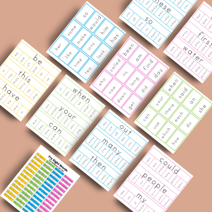 sample Fry sight words clip cards