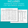 display of sight word reference lists