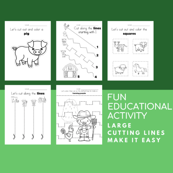Scissor Skills Cutting Practice Farm Theme Worksheets - Image 6