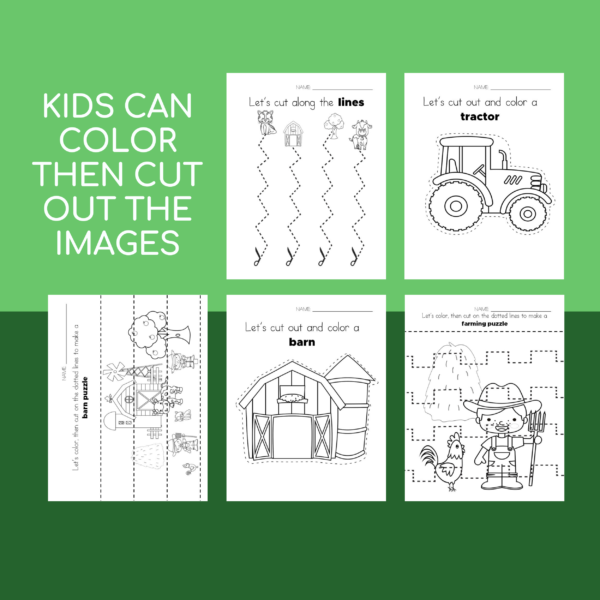 Scissor Skills Cutting Practice Farm Theme Worksheets - Image 7