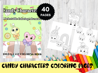 Candy Characters: A Delectable Coloring Adventure-BOLD & EASY COLORING For Kids & Adults! DIGITAL DOWNLOAD!