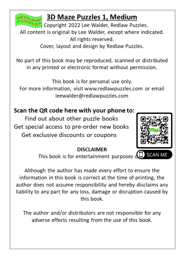 Downloadable Printable '3D' Maze Puzzle Book [Medium] for Adults & Children: 100 mazes - Image 2