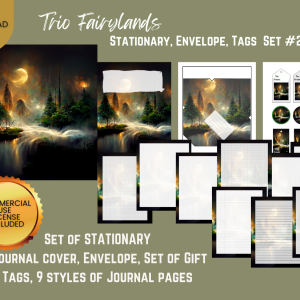 Trio Fairylands Stationary, Journal Cover, Envelope, Tags Set #2