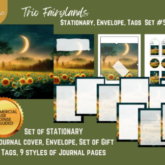 COMMERCIAL Use Printable Journal Cover, Tags, 9 Styles of Journal Pages - Trio Fairyland - Set #005 - US Letter - Digital Download for PLR