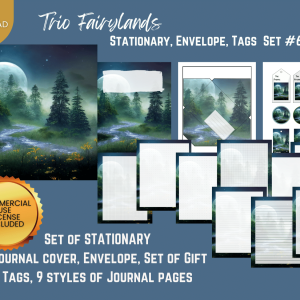 COMMERCIAL Use Printable Journal Cover, Tags, 9 Styles of Journal Pages - Trio Fairyland - Landscape - US Letter - Digital Download for PLR - Set #006