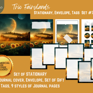 COMMERCIAL Use Printable Journal Cover, Tags, 9 Styles of Journal Pages - Trio Fairyland - Set #007 - US Letter - Digital Download for PLR