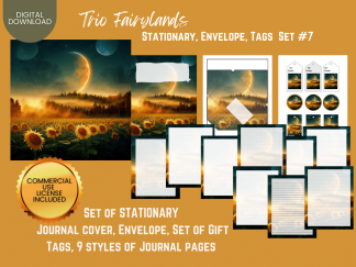 COMMERCIAL Use Printable Journal Cover, Tags, 9 Styles of Journal Pages - Trio Fairyland - Set #007 - US Letter - Digital Download for PLR