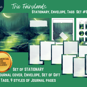 Trio Fairylands Stationary, Journal Cover, Envelope, Tags Set #8