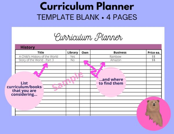 Sample of curriculum planner