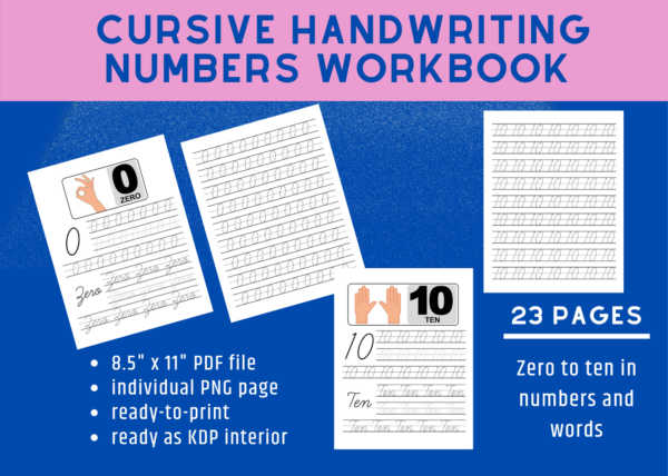 Cursive Handwriting Numbers Workbook Printable