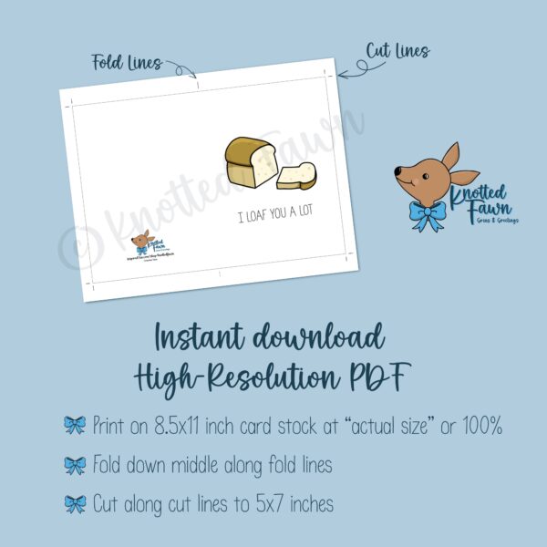 I Loaf You A Lot 5x7 Printable Greeting Card, Instant Download - Image 3