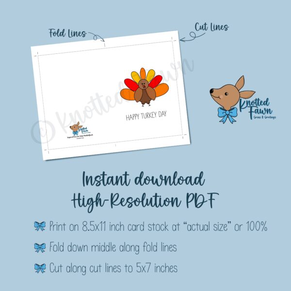 Happy Turkey Day 5x7 Printable Greeting Card, Instant Download - Image 3