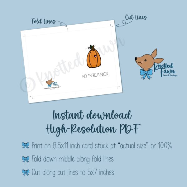 Hey There Punkin 5x7 Printable Greeting Card, Instant Download - Image 3