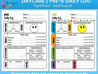 Daycare Daily Log Printable Report Tracker for Pre-K