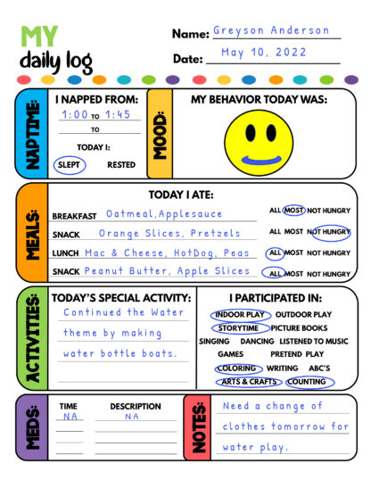 Daycare Daily Log Printable Report Tracker for Pre-K - Image 3