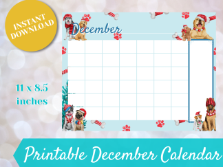 BLANK December Calendar - Single Page Printable Monthly Calendar, Christmas Dog Themed Winter Calendar, Winter Planner, Digital Download,