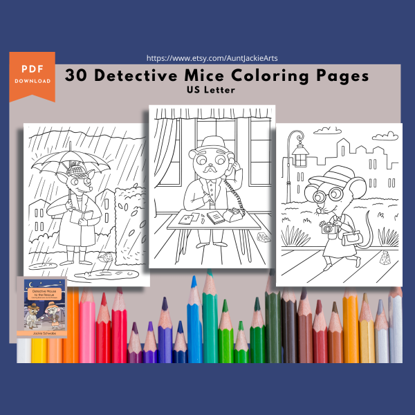 PRINTABLE COLORING Pages | Detective Mouse Adult and Tween Coloring Book and Journal Prompt Pages, 65 Pages, Mouse, Detective, Prompts, US - Image 2