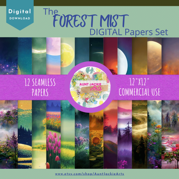 DIGITAL PAPER Bundle - Forest Mist Digital Paper - Realistic Mysterious Fantasy Forest Mist