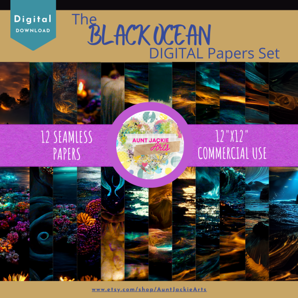 Digital Paper - Majestic Black Ocean Bioluminescent - Page 1