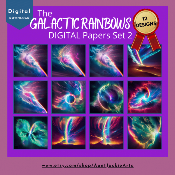 DIGITAL PAPER Bundle - Galactic Rainbow Digital Papers - Papers Pack of 12 - 12x12 - jpg png - 5000px Abstract Set 2 of 3 - Image 2
