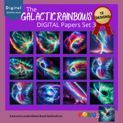 DIGITAL PAPER Bundle - Galactic Rainbow Digital Papers - Papers Pack of 12 - 12x12 - jpg png - 5000px Abstract Set 3 of 3 - Image 2