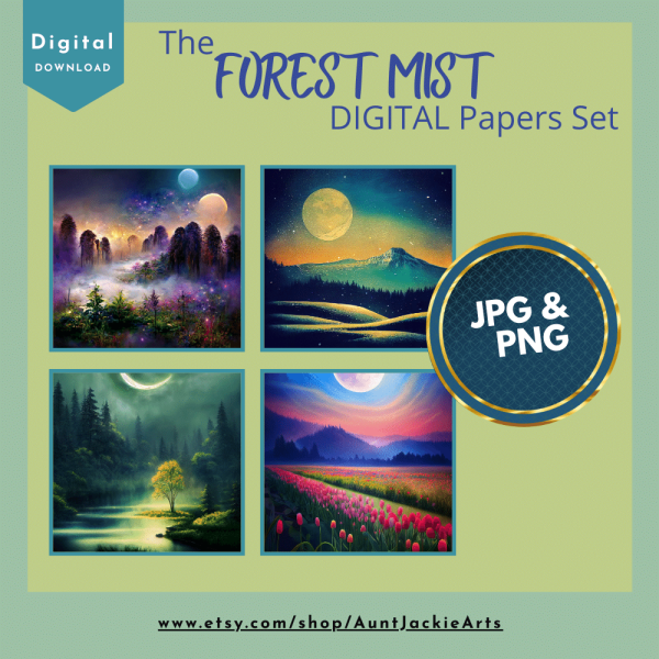 DIGITAL PAPER Bundle - Forest Mist Digital Paper - Realistic Mysterious Fantasy Forest Mist - Papers Pack 12 - 12x12 - jpg png - 6000px - Image 3