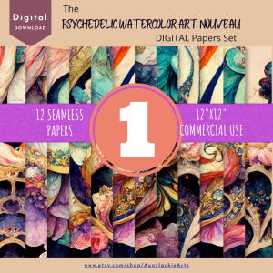 Psychedelic Watercolor Art Nouveau Digital Papers