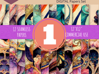Psychedelic Watercolor Art Nouveau Digital Papers