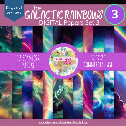 DIGITAL Paper BUNDLE - Galactic Rainbow Digital Papers 3 SETS of 12 Papers (Bonus +1) - All Unique - 12x12 - jpg png - 5000px Abstract - Image 4