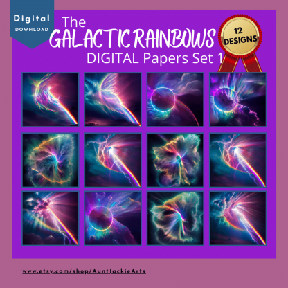 DIGITAL Paper BUNDLE - Galactic Rainbow Digital Papers 3 SETS of 12 Papers (Bonus +1) - All Unique - 12x12 - jpg png - 5000px Abstract - Image 5