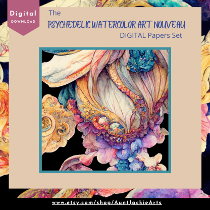 DIGITAL PAPER Bundle - Psychedelic Watercolor Art Nouveau Digital Papers 12 - Papers Pack 12 - 12x12 - jpg png - 6000px - Set 1 of 7 - Image 6