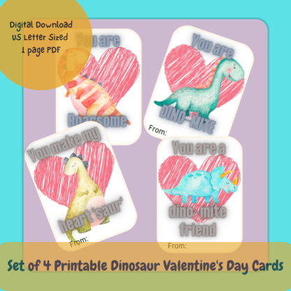 Printable Valentines Cards for Kids | Kids Dinosaur Valentines