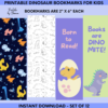 Dinosaur Bookmarks for Kids, Set of 12, Printable