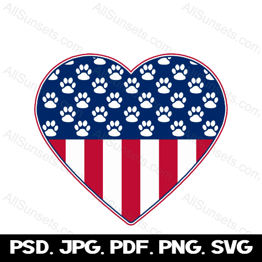 Dog Paws Union American Flag Heart Full Color