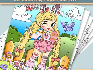Easter Bunny Chibi Girls 30 Coloring Pages 8.5”x11”