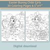 Easter Bunny Chibi Girls 30 Coloring Pages 8.5”x11” - Image 3