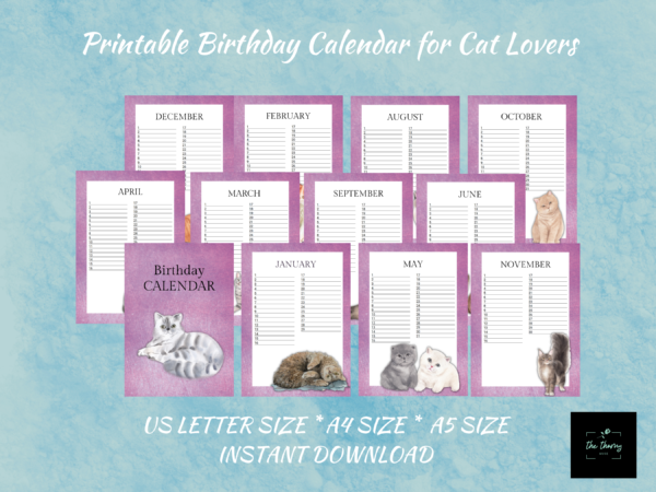 Perpetual Printable Birthday Calendar for Cat Lovers