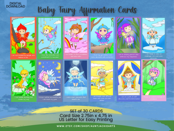 PRINTABLE CARD Deck - Downloadable | Baby Fairy Affirmation Cards - Tarot Sized Cards 2.75 x 4.75 - US Letter Digital Download - 30 Cards - Image 2